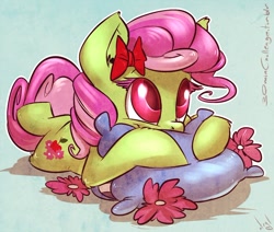 Size: 1000x849 | Tagged: safe, artist:atryl, character:florina tart, apple family member, background pony, flower, pillow