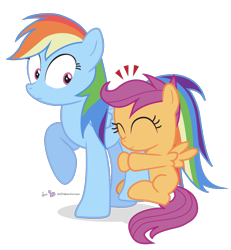 Size: 960x1040 | Tagged: safe, artist:dm29, character:rainbow dash, character:scootaloo, species:pegasus, species:pony, cute, cutealoo, duo, hug, leg hug, simple background, transparent background