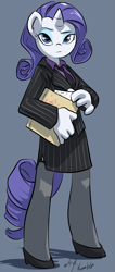 Size: 719x1700 | Tagged: safe, artist:atryl, character:rarity, species:anthro, species:unguligrade anthro, business suit, clothing, suit