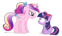 Size: 1200x700 | Tagged: safe, artist:dm29, character:princess cadance, character:twilight sparkle, clothing, duo, filly, hat, simple background, the fairly oddparents, timmy turner, transparent background, vicky, voice actor joke