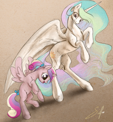 Size: 2000x2160 | Tagged: safe, artist:silfoe, character:princess cadance, character:princess celestia, filly, rearing