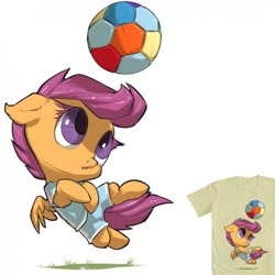 Size: 500x500 | Tagged: safe, artist:atryl, character:scootaloo, species:pegasus, species:pony, chibi, cute, cutealoo, football, in air, looking up, scootaloo will show us games to play