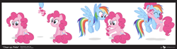 Size: 2260x620 | Tagged: safe, artist:dm29, character:pinkie pie, character:rainbow dash, species:earth pony, species:pegasus, species:pony, comforting, comic, cute, dashabetes, diapinkes, doll, duo, eyes closed, female, flying, frown, heartwarming, hoof hold, hug, julian yeo is trying to murder us, mare, open mouth, plushie, sad, self plushidox, sitting, smiling, spread wings, wings