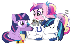 Size: 1040x650 | Tagged: safe, artist:dm29, character:princess cadance, character:shining armor, character:smarty pants, character:twilight sparkle, blue's clues, cute, filly, horseshoes, julian yeo is trying to murder us, parody, simple background, sleeping, transparent background, trio, twily
