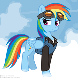 Size: 2880x2880 | Tagged: safe, artist:electronvolt, artist:johnjoseco, character:rainbow dash, clothing, female, goggles, high res, jacket, solo