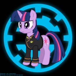 Size: 2880x2880 | Tagged: safe, artist:electronvolt, artist:johnjoseco, character:twilight sparkle, character:twilight sparkle (unicorn), species:pony, species:unicorn, battlestar galactica, clothing, female, frown, high res, mare, solo, uniform