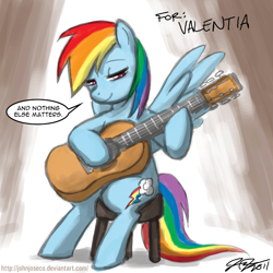 Size: 900x900 | Tagged: safe, artist:johnjoseco, character:rainbow dash, female, guitar, metallica, solo