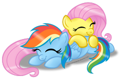 Size: 1280x820 | Tagged: safe, artist:aleximusprime, part of a set, character:fluttershy, character:rainbow dash, cuddling, cute, simple background, sleeping, snuggling, transparent background