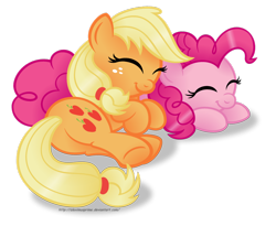 Size: 1024x841 | Tagged: safe, artist:aleximusprime, part of a set, character:applejack, character:pinkie pie, ship:applepie, cuddling, female, lesbian, shipping, simple background, sleeping, snuggling, transparent background