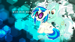 Size: 1920x1080 | Tagged: safe, artist:clockwork65, artist:dm29, character:dj pon-3, character:lyra heartstrings, character:vinyl scratch, species:pony, species:unicorn, back scratching, backrub, cutie mark, duo, female, headphones, hooves, horn, mare, massage, scratching, sitting, smiling, solo, sunglasses, teeth, text, vector, wallpaper