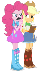 Size: 790x1340 | Tagged: safe, artist:dm29, character:applejack, character:pinkie pie, my little pony:equestria girls, clipboard, duo, fake moustache, simple background, transparent background