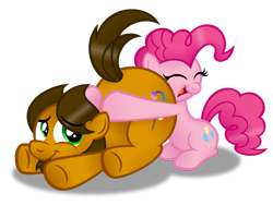 Size: 1024x768 | Tagged: safe, artist:aleximusprime, character:pinkie pie, oc, oc:alex the chubby pony, ponysona, aleximusbetes, butthug, canon x oc, chubby, cute, faceful of ass, hug, plot, plump, simple background, transparent background, wide hips
