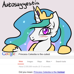 Size: 500x500 | Tagged: safe, artist:slavedemorto, character:princess celestia, species:alicorn, species:pony, :3, autocomplete, blushing, cute, cutelestia, ethereal mane, female, galaxy mane, google, looking at you, pun, smiling, solo, truth
