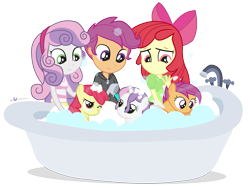 Size: 1305x990 | Tagged: safe, artist:dm29, character:apple bloom, character:scootaloo, character:sweetie belle, species:pegasus, species:pony, my little pony:equestria girls, bath, bathtub, cute, cutie mark crusaders, hnnng, human ponidox, julian yeo is trying to murder us, ponidox, pony pet, simple background, square crossover, transparent background, wet mane