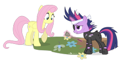 Size: 1200x600 | Tagged: safe, artist:dm29, character:fluttershy, character:twilight sparkle, duo, future twilight, parasprite, simple background, transparent background