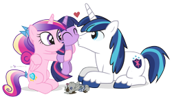 Size: 1200x690 | Tagged: safe, artist:dm29, character:princess cadance, character:shining armor, character:smarty pants, character:twilight sparkle, cute, filly, holding, julian yeo is trying to murder us, kissing, simple background, transparent background, trio