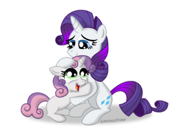 Size: 900x673 | Tagged: safe, artist:aleximusprime, character:rarity, character:sweetie belle, species:pony, species:unicorn, cutie mark, duo, duo female, female, hug, open mouth, simple background, sisters, transparent background