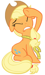 Size: 1552x2593 | Tagged: safe, artist:cloudyglow, character:applejack, episode:magical mystery cure, g4, my little pony: friendship is magic, eyes closed, female, measuring tape, raised hoof, simple background, sitting, solo, swapped cutie marks