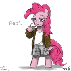 Size: 700x700 | Tagged: safe, artist:johnjoseco, artist:thebeatnikpsyd, character:pinkie pie, species:pony, alcohol, bipedal, clothing, colored, crossover, drink, the big lebowski, the dude