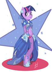 Size: 729x1000 | Tagged: safe, artist:atryl, character:twilight sparkle, species:anthro, species:unguligrade anthro, belly button, clothing, dress, female, gala dress, hooves, midriff, panties, solo, underwear