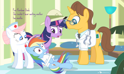 Size: 1080x650 | Tagged: safe, artist:dm29, character:doctor horse, character:doctor stable, character:nurse redheart, character:rainbow dash, character:twilight sparkle, character:twilight sparkle (alicorn), species:alicorn, species:pony, episode:daring don't, g4, my little pony: friendship is magic, alternate ending, bad end, clothing, female, hat, mare, pith helmet, straitjacket