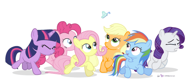 Size: 600x260 | Tagged: safe, artist:dm29, character:applejack, character:fluttershy, character:pinkie pie, character:rainbow dash, character:rarity, character:twilight sparkle, species:earth pony, species:pegasus, species:pony, species:unicorn, animated, butterfly, cute, dashabetes, dawwww, diapinkes, female, filly, galloping, hnnng, jackabetes, julian yeo is trying to murder us, mane six, mare, pronking, raribetes, running, scared, shyabetes, smiling, twiabetes, weapons-grade cute
