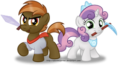 Size: 1280x707 | Tagged: safe, artist:aleximusprime, character:button mash, character:sweetie belle, don't mine at night, minecraft, simple background, transparent background