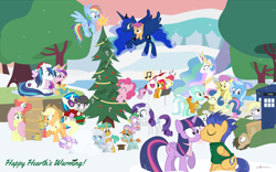 Size: 1280x800 | Tagged: safe, artist:dm29, character:apple bloom, character:applejack, character:babs seed, character:big mcintosh, character:bon bon, character:derpy hooves, character:diamond tiara, character:dj pon-3, character:doctor whooves, character:flash sentry, character:fluttershy, character:lyra heartstrings, character:octavia melody, character:parasol, character:pinkie pie, character:princess cadance, character:princess celestia, character:princess luna, character:rainbow dash, character:rarity, character:scootaloo, character:shining armor, character:silver spoon, character:snails, character:snips, character:spike, character:sweetie belle, character:sweetie drops, character:time turner, character:trixie, character:twilight sparkle, character:twilight sparkle (alicorn), character:vinyl scratch, species:alicorn, species:dragon, species:earth pony, species:pegasus, species:pony, species:unicorn, ship:flashlight, ship:fluttermac, ship:sparity, adorababs, adorabon, baby, baby dragon, christmas, clothing, cute, cutedance, cutie mark crusaders, diamondbetes, diasentres, diasnails, diasnips, doctor who, doctorbetes, female, filly, foal, hat, holiday, hug, kissing, lyrabetes, macabetes, male, mane seven, mane six, mare, santa hat, scootalove, scootaluna, shining adorable, shipping, silverbetes, snow, straight, tardis, tavibetes, the doctor, vinylbetes, wingless spike