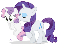 Size: 900x690 | Tagged: safe, artist:dm29, character:rarity, character:sweetie belle, behaving like a cat, carrying, cross-eyed, cute, diasweetes, duo, eyes closed, frown, julian yeo is trying to murder us, mouth hold, raised hoof, scruff, simple background, sisters, transparent background, walking