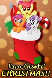 Size: 1280x1920 | Tagged: safe, artist:aleximusprime, character:apple bloom, character:scootaloo, character:sweetie belle, species:pegasus, species:pony, christmas, christmas stocking, cutie mark crusaders