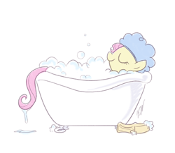 Size: 800x700 | Tagged: safe, artist:egophiliac, character:fluttershy, species:pegasus, species:pony, g4, bath, bubble, bubble bath, claw foot bathtub, clothing, eyes closed, female, hat, mare, profile, relaxing, shower cap, signature, simple background, soap, water, wet, wet mane, white background