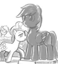 Size: 909x1000 | Tagged: safe, artist:johnjoseco, character:pinkie pie, character:rainbow dash, ship:pinkiedash, chocolate, female, grayscale, lesbian, licking, monochrome, shipping, statue