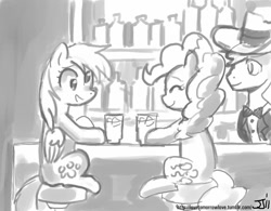 Size: 1000x778 | Tagged: safe, artist:johnjoseco, character:derpy hooves, character:pinkie pie, species:pegasus, species:pony, bar, female, grayscale, mare, monochrome