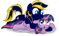 Size: 1024x629 | Tagged: safe, artist:aleximusprime, character:twilight sparkle, character:twilight sparkle (alicorn), oc, oc:zephyr, species:alicorn, species:pony, canon x oc, cuddling, cute, fanart, female, male, mare, simple background, snuggling, straight, transparent background, twiphyr