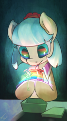 Size: 661x1200 | Tagged: safe, artist:atryl, character:coco pommel, species:earth pony, species:pony, episode:rarity takes manehattan, g4, my little pony: friendship is magic, season 4, female, key, mare, rainbow thread, smiling, solo
