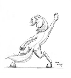 Size: 1100x1202 | Tagged: safe, artist:baron engel, oc, oc only, oc:petina, species:pony, bipedal, dancing, grayscale, monochrome, pencil drawing, solo, traditional art