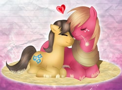 Size: 1280x937 | Tagged: safe, artist:johnjoseco, artist:vocalmaker, character:big mcintosh, character:caramel, species:earth pony, species:pony, ship:caramac, cuddling, gay, love, male, shipping, snuggling, stallion, wallpaper