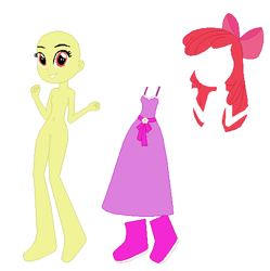 Size: 507x509 | Tagged: safe, artist:selenaede, character:apple bloom, my little pony:equestria girls, bald, barbie doll anatomy, base, belly button, breasts, clothing, dress, featureless breasts, featureless crotch, female, nudity, solo