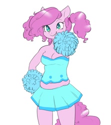 Size: 800x900 | Tagged: dead source, safe, artist:glacierclear, character:pinkie pie, species:anthro, bare shoulders, belly button, cheerleader, cheerleader pinkie, chubby, cleavage, cute, diapinkes, female, midriff, muffin top, solo