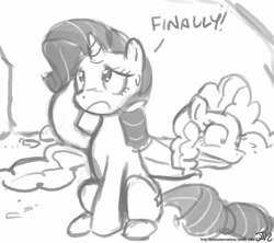 Size: 800x711 | Tagged: safe, artist:johnjoseco, character:pinkie pie, character:rarity, episode:the last roundup, g4, my little pony: friendship is magic, grayscale, monochrome