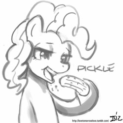Size: 805x805 | Tagged: safe, artist:johnjoseco, character:pinkie pie, grayscale, monochrome, pickle