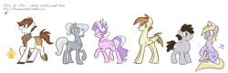 Size: 1500x486 | Tagged: safe, artist:egophiliac, character:diamond tiara, character:dinky hooves, character:featherweight, character:pipsqueak, character:silver spoon, character:truffle shuffle, species:earth pony, species:pegasus, species:pony, species:unicorn, adult, clothing, cutie mark, female, jewelry, male, mare, necklace, older, older diamond tiara, older dinky hooves, older featherweight, older pipsqueak, older silver spoon, older truffle shuffle, scarf, simple background, stallion, tiara, white background