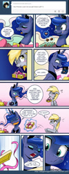 Size: 650x1619 | Tagged: safe, artist:johnjoseco, character:derpy hooves, character:princess luna, species:pegasus, species:pony, gamer luna, episode:hearts and hooves day, g4, my little pony: friendship is magic, 3ds, ask gaming princess luna, bravely default, chocolate, chocoluna, comic, female, luna loves chocolate, mare, that pony sure does love chocolate, tumblr