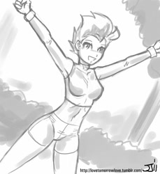 Size: 914x1000 | Tagged: safe, artist:johnjoseco, character:spitfire, species:human, armpits, grayscale, humanized, monochrome