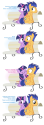 Size: 1000x2850 | Tagged: safe, artist:dm29, character:flash sentry, character:twilight sparkle, character:twilight sparkle (alicorn), species:alicorn, species:pony, ship:flashlight, adorkable, bench, blushing, book, comic, cute, diasentres, dork, embarrassed, experiment, eye contact, female, flirting, frown, head tilt, julian yeo is trying to murder us, kissing, leaning, looking away, male, mare, science, shipping, sitting, smiling, straight, surprise kiss, surprised, wide eyes
