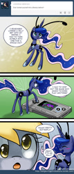 Size: 550x1287 | Tagged: safe, artist:johnjoseco, character:derpy hooves, character:princess luna, species:breezies, gamer luna, episode:it ain't easy being breezies, g4, my little pony: friendship is magic, ask gaming princess luna, breeziefied, butterfly, comic, game boy, metroid, metroid fusion, species swap, tumblr