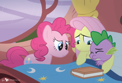 Size: 1200x812 | Tagged: safe, artist:dm29, character:fluttershy, character:pinkie pie, character:spike, bed, comforting, crying, cute, female, fluttermom, julian yeo is trying to murder us, male, sad, spikelove, trio