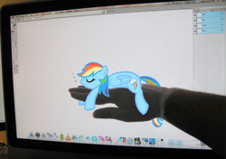 Size: 1166x823 | Tagged: safe, artist:egophiliac, character:rainbow dash, species:human, computer, fourth wall, hand, irl, irl human, mac os x, operating system, photo, ponies in real life, sleeping, zzz