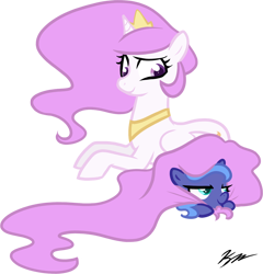 Size: 884x921 | Tagged: safe, artist:egophiliac, character:princess celestia, character:princess luna, species:alicorn, species:pony, cute, cutelestia, duo, female, filly, foal, pink-mane celestia, prone, royal sisters, siblings, simple background, sisters, transparent background, woona