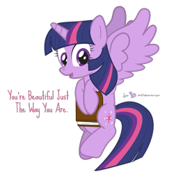 Size: 950x950 | Tagged: safe, artist:dm29, character:twilight sparkle, character:twilight sparkle (alicorn), species:alicorn, species:pony, book, cute, dialogue, female, flying, hoof hold, inspired, looking at you, mare, no u, open mouth, positive message, positive ponies, simple background, smiling, solo, spread wings, talking to viewer, transparent background, twiabetes, wings
